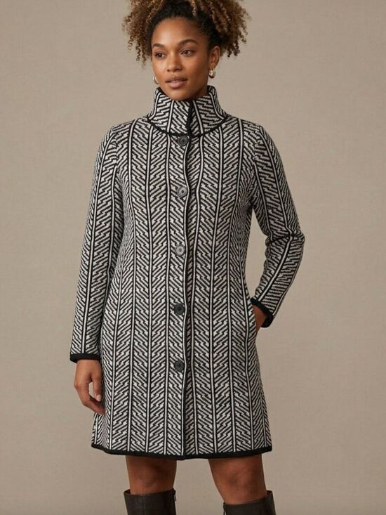 Cocogiò Sweaters - Cocogio Italy Navy White Geometric Knit Coatigan Longline Cardigan Size S